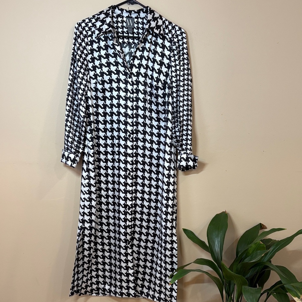 Worthington Black and White Houndstooth Long Sleeve Shirtdress, 2